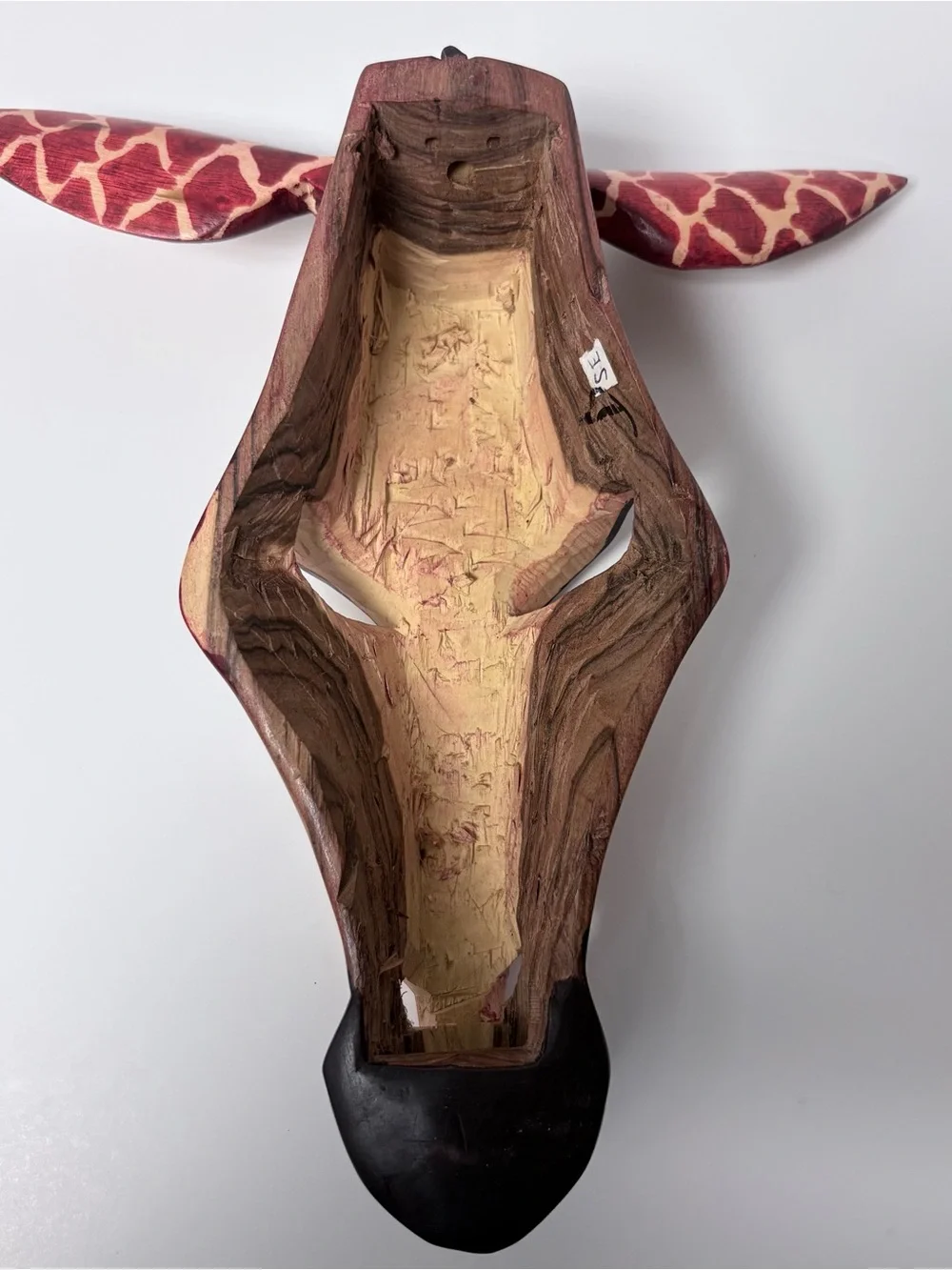 Hand-Carved Giraffe Wall Mask - Red & Cream Tribal Decor